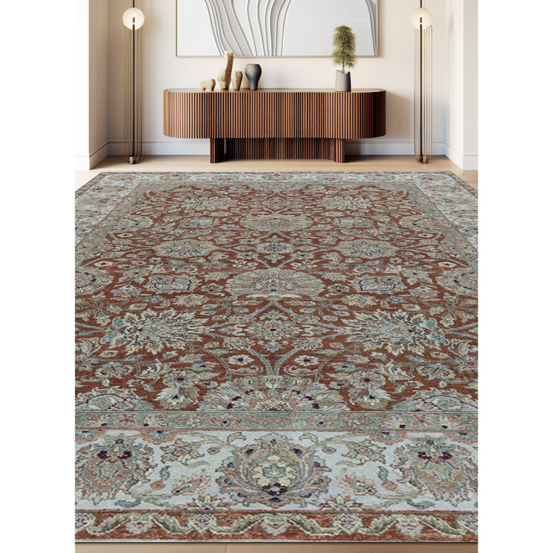 Wool Oriental Area Rug in Rust/Ivory