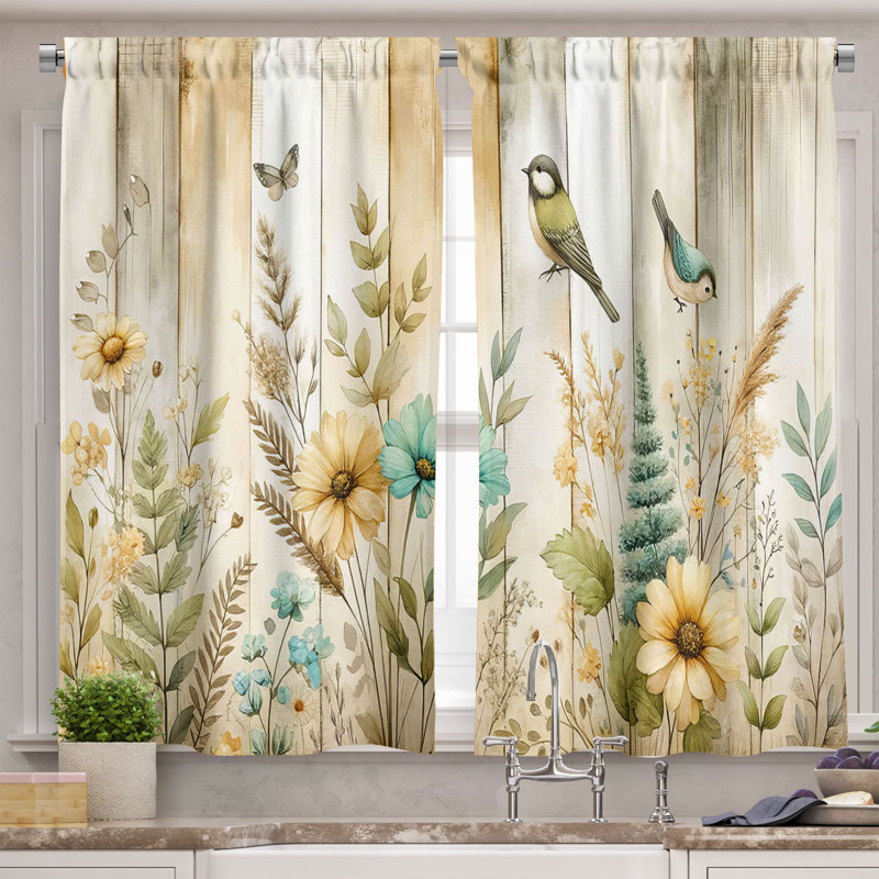 Cantonnière et rideau Ambesonne Tartan nostalgie fleurs écume de mer écume de mer, L 55 po x L 36 po