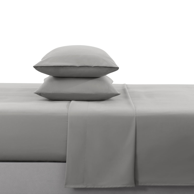 Cooling Threads-4 Pc Solid Cooling Sheet Set, Twin Sheet Set + 2 Pillowcases, Dark Gray