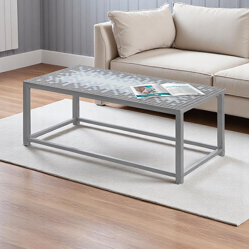Brigitta Gray & Blue Tile Top Rectangular Accent Coffee Table, 16.86" H X 41.8" W X 19.75" D