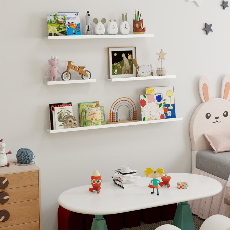 Floating Picture Ledge Shelves Set Of 6, Wall Mounted Display Shelves With Lip For Photos, Books, And Decor, Space Saving Storage Solution For Living Room, Bedroom, Kitchen, And Nursery