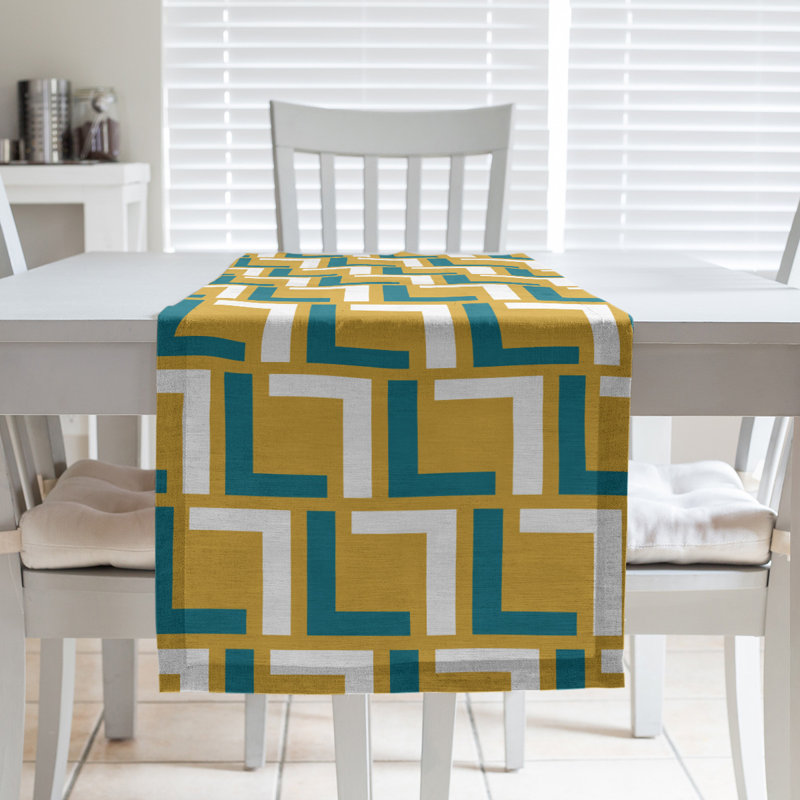 Chemin de table Carolina, 72 po x 16 po, Coton, Noir / bleu sarcelle / or