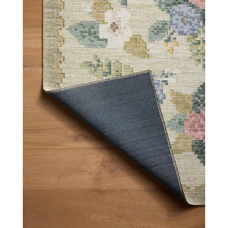 Cream Floral Synthetic Easy Care Rectangular Accent Rug