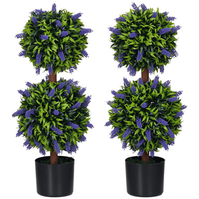 HOMCOM Set of 2 Decorative Artificial Plants Ball Trees in Pot 70cm Green