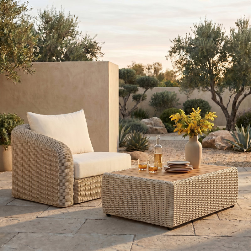Fauteuil de patio extérieur en oléfine Delmo, Cream
