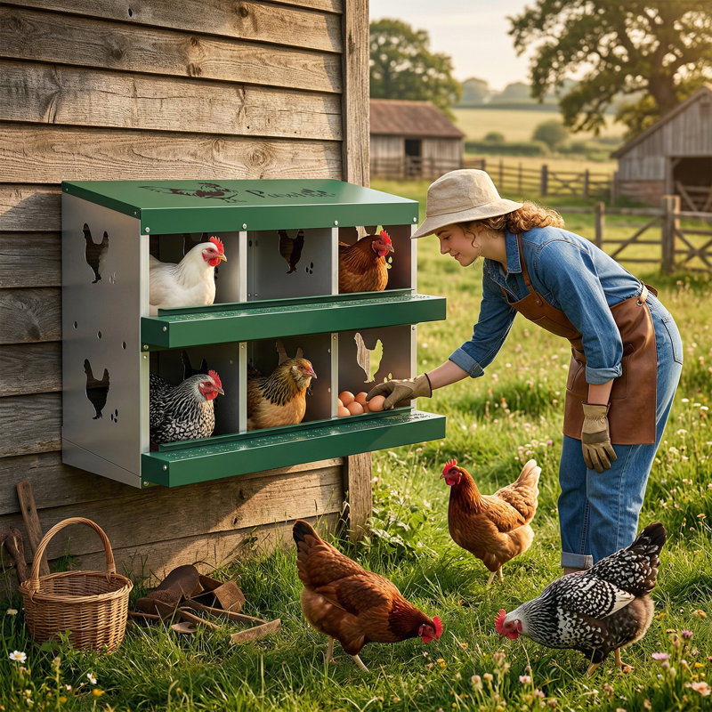 Boîtes de nidification pour poulets, boîtes de nidification en métal à 6 compartiments pour poulets, boîtes de ponte à deux niveaux avec trous d'aération pour faciliter la collecte des œufs, pour les poules, argent