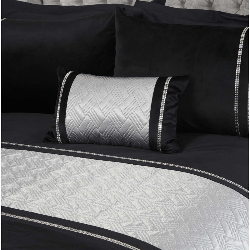 Olympia Chevron Rectangular Boudoir / Breakfast Cushion, Black/Silver