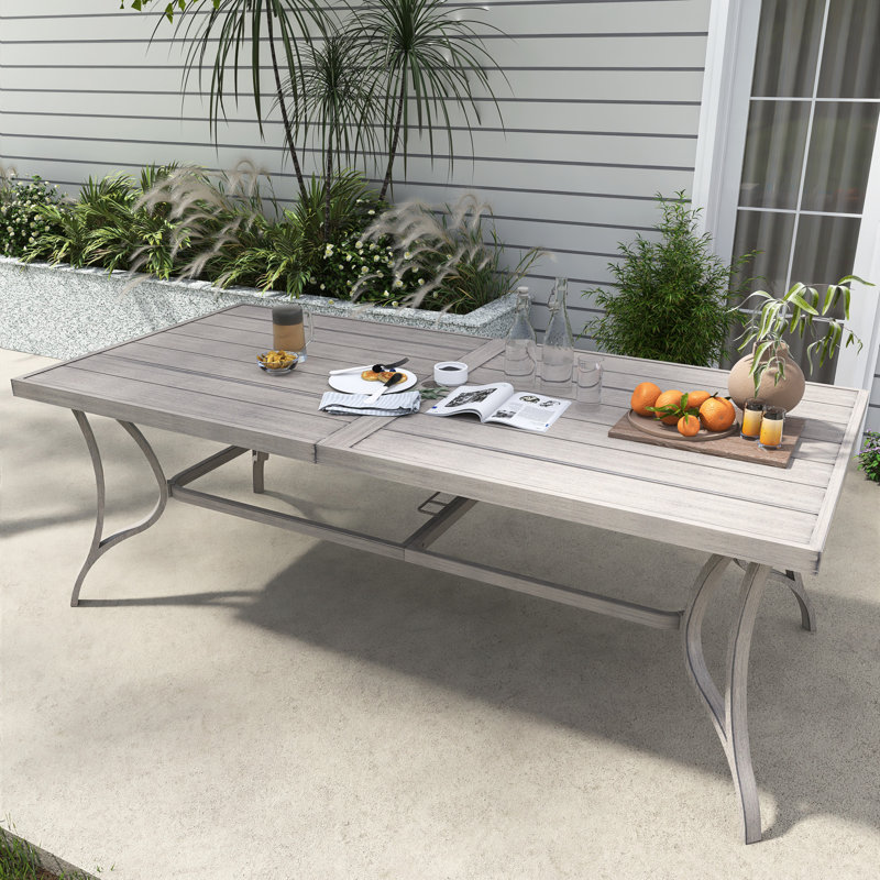 Table de salle à manger rectangulaire en aluminium l 84 po x P 39,4 po avec trou pour parasol