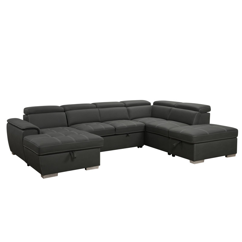 Canapé-lit modulaire en U ferme de 52,5 po avec lit escamotable Narender, Polyester gris
