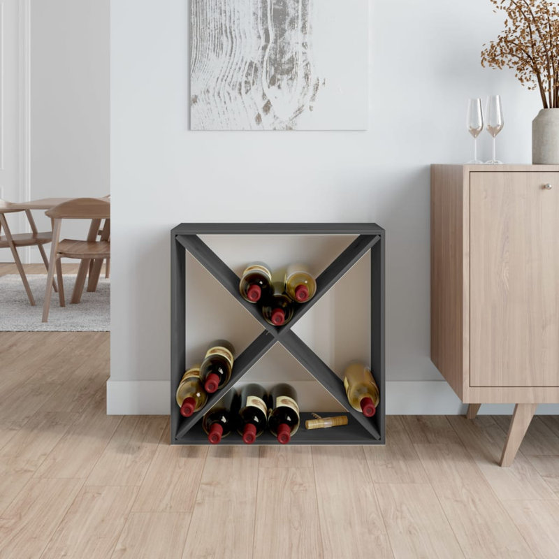 4 Bottle Solid Wood Floor Wine Bottle Rack, Grey
