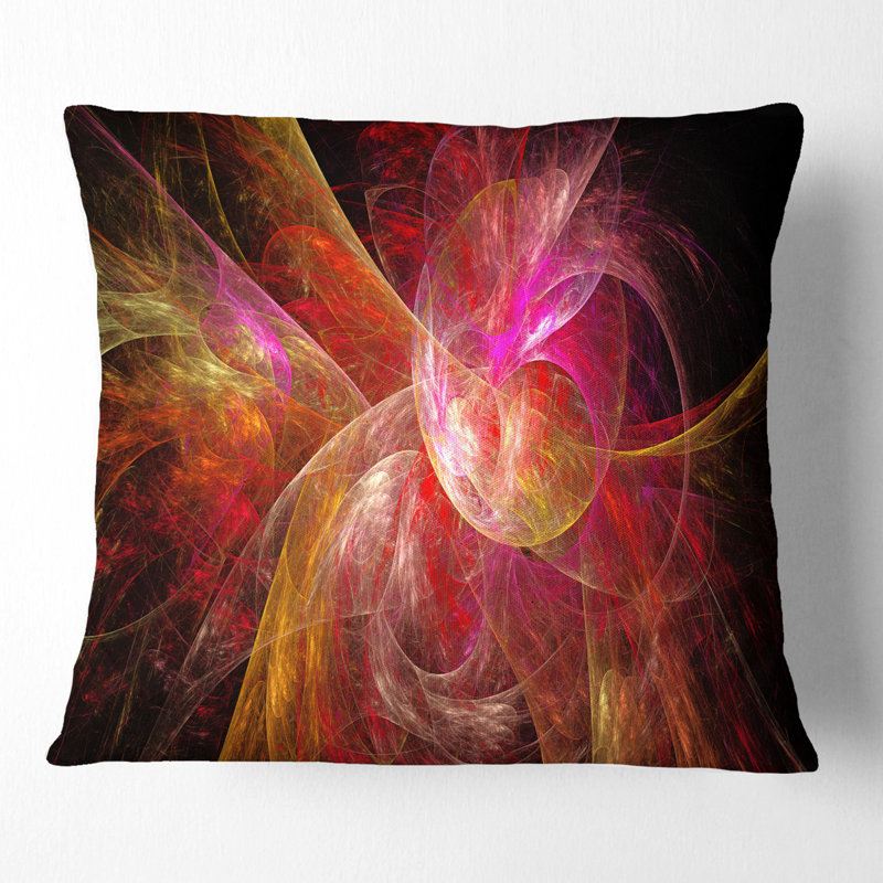 Fractale noire - coussin imprimé abstrait, 16 po x 1 po, Rose, Coussin décoratif