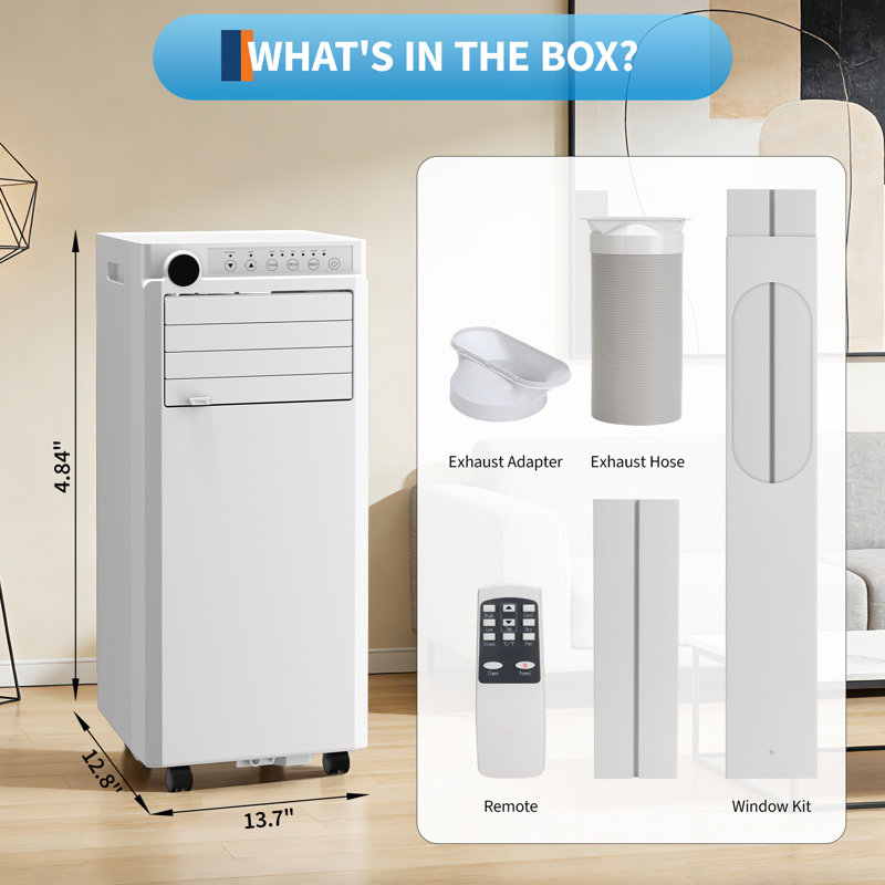 Climatiseur portatif GarveeHome 10000 BTU avec chauffage et climatisation, climatiseur écoénergétique et silencieux pour les bureaux américains, télécommande et installation facile, 150 à 250 pieds carrés