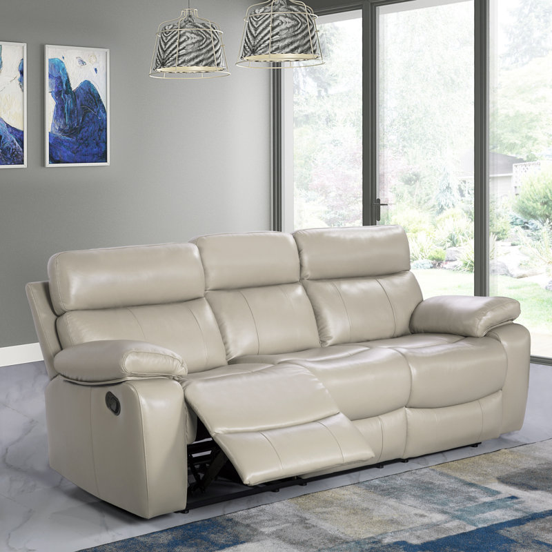 Canapé inclinable en cuir véritable avec accoudoirs coussinés de 87 po Mose, Cuir véritable beige