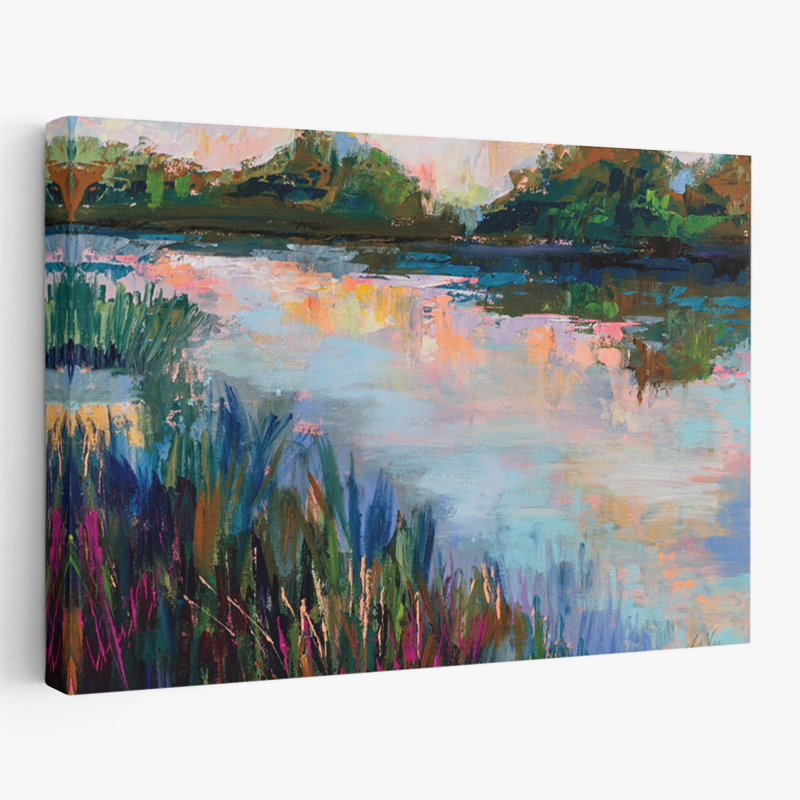 Lacs et paysage, art, H 40 po x l 60 po
