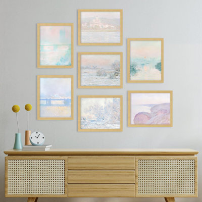 «Pastel Watercolor Landscape Abstract Geometric Minimalisme», reproduction d'art encadrée sur papier, 7 pièces