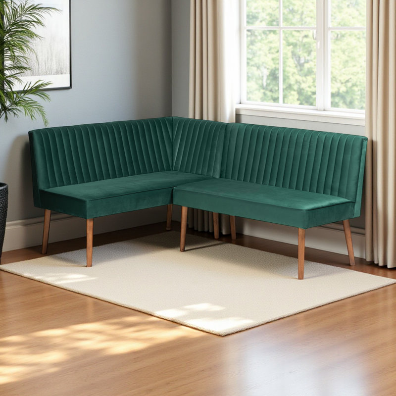 Zephyr 2-Piece Dining Nook Banquette Set In Green Upholstery, 31.93''H X 69.62''W X 52.21''D, Green