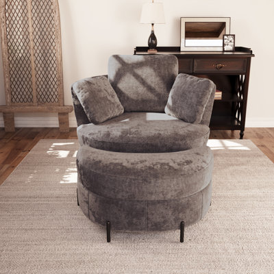Upholstered Swivel Barrel Chair With Ottoman