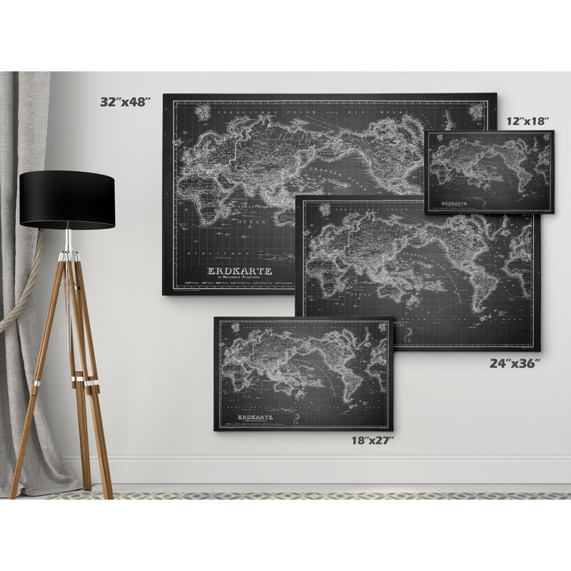 « rétro carte du monde iv », impression, H 24 po x l 36 po x P 1,5 po, Toile tendue