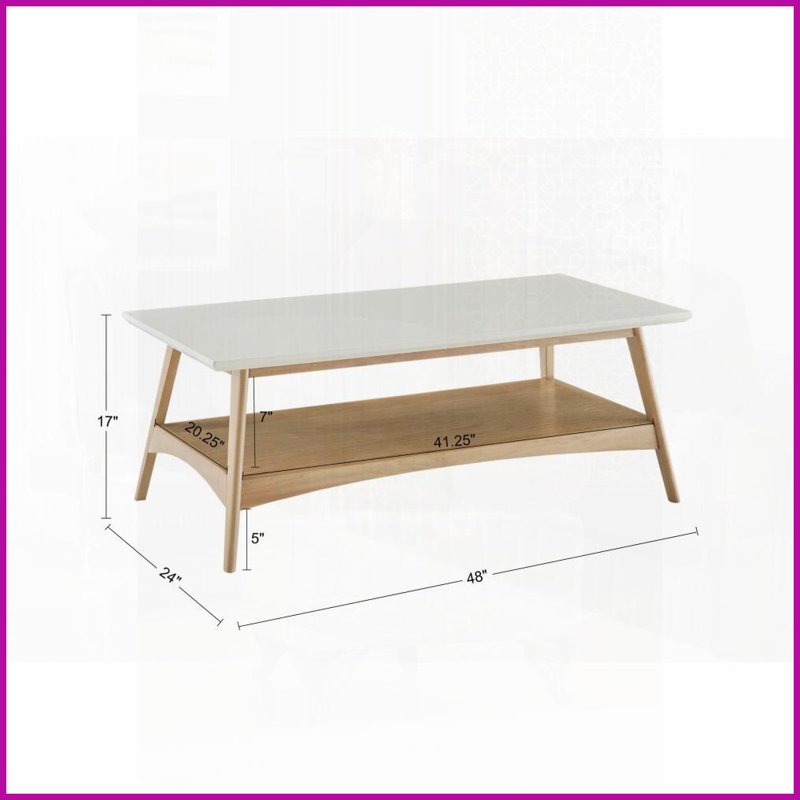 Mid-Century Two-Tone Coffee Table for Living Room, Solid Wood Frame &amp; MDF Storage Shelf