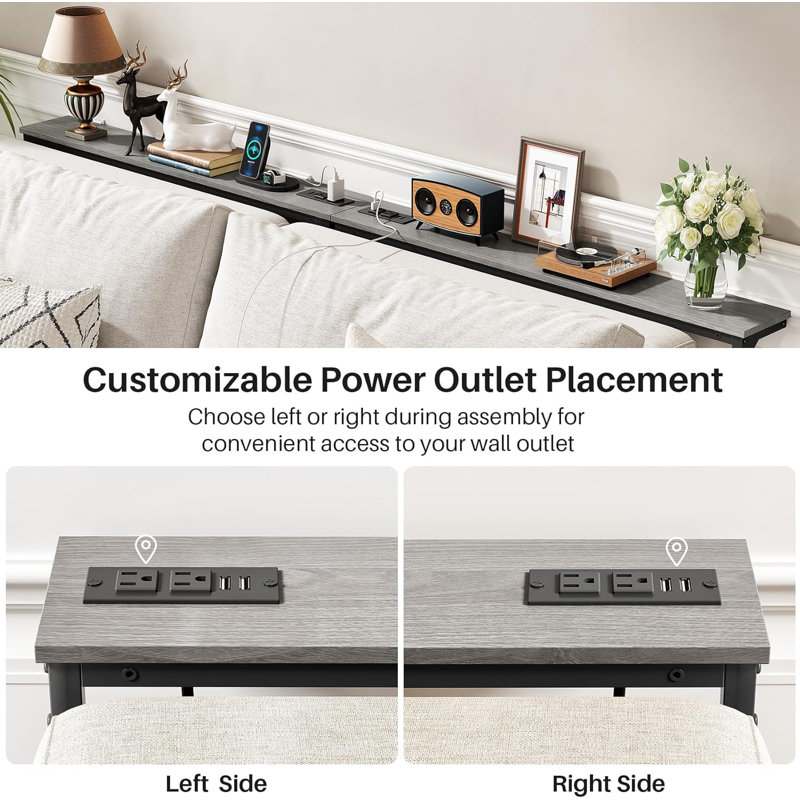 2-Pack Narrow Console Table Behind Sofa Couch Design With Adjustable Height (25"-33") & Built-In Power Outlets Includes 4.9' Power Cord - 5.9" D