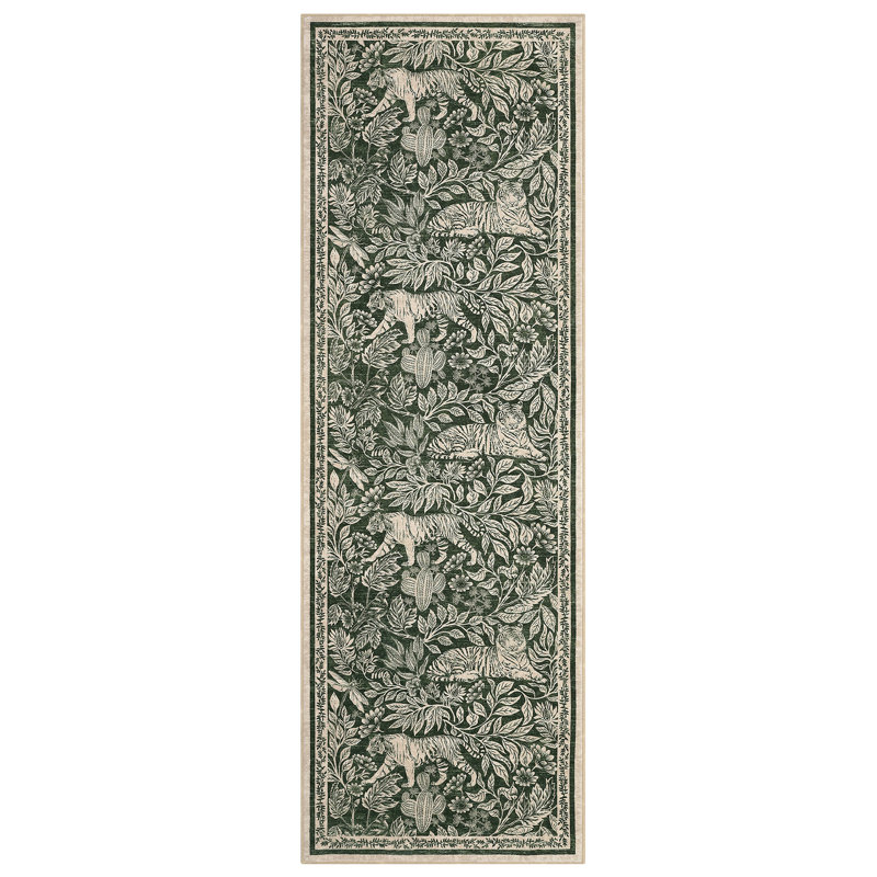 Washable Runner Rug 2x6 Print Runner Non Slip Forest Botanical Entryway Rug Indoor Foldable Floor Carpet for Hallway Green