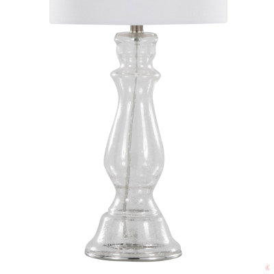 Bishop 25" Contemporary Glass Table Lamp In Glass, Polished Nickel And White Linen Shade From Grandview Gallery - Set Of 2