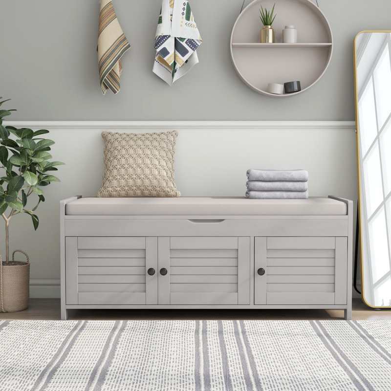 Banc de rangement avec 3 portes en forme de volets gris Trexm, Gris délavé