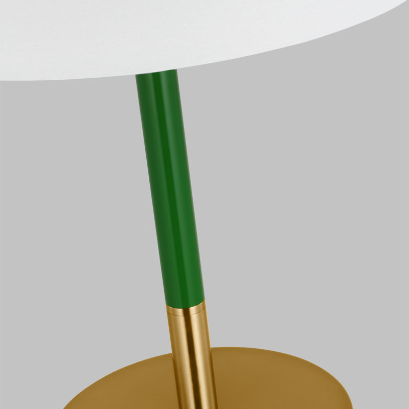 Burnished Brass Green Steel Table Lamp with White Linen Shade