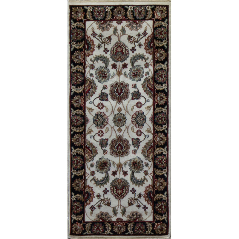 Tapis ivoire et noir noué à la main de haute qualité