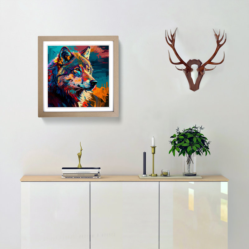 Wolf Fauvism - Framed Print, Oak Framed