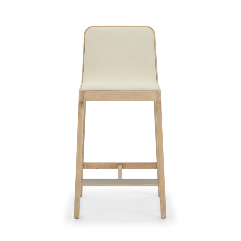 Florent Upholstered Counter Stool with Solid Wood Frame, Saddle/Acorn/Brushed Nickel