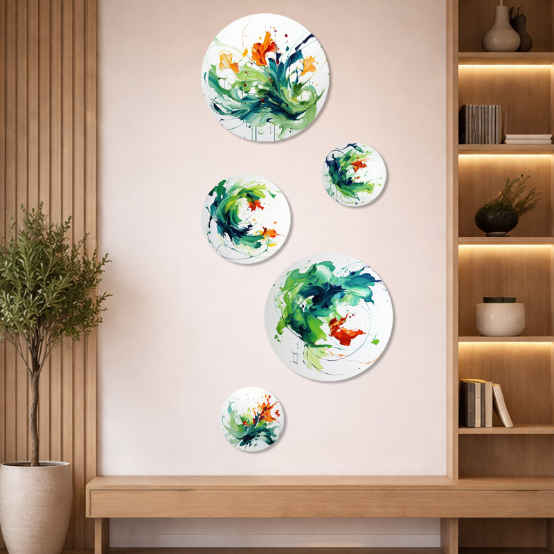 «Green and White Abstract Expression peinture IV», ensemble de 5 peintures murales abstraites