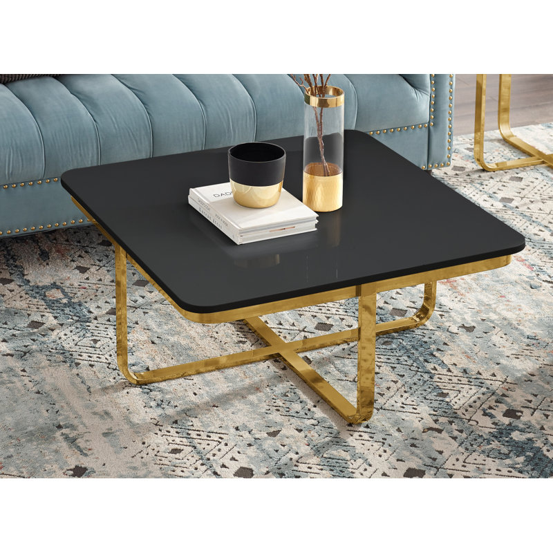 Aili Pedestal Coffee Table with Storage For Bedroom, Black/Gold