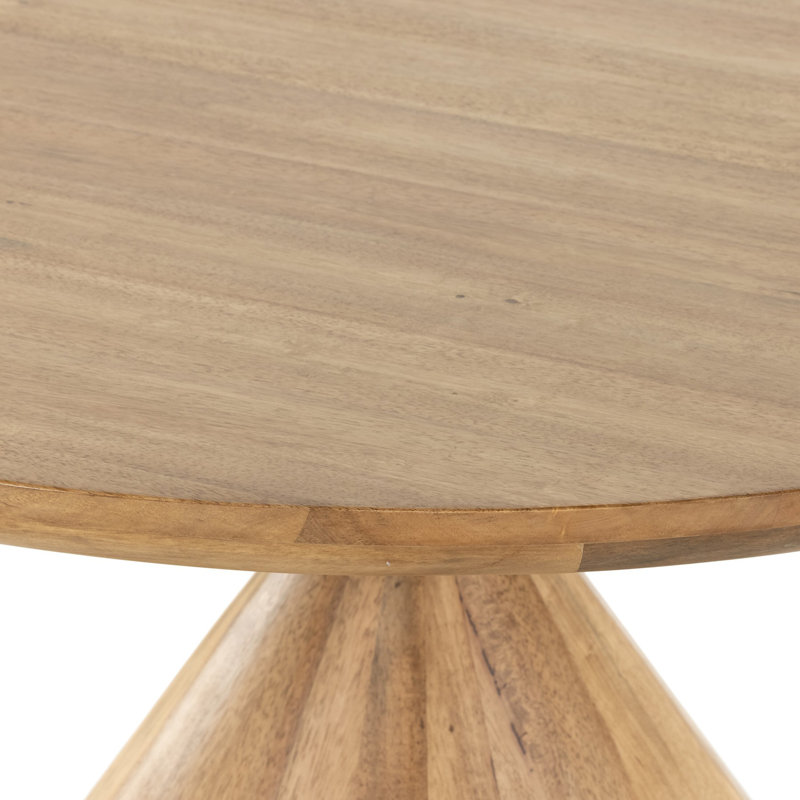 Bibianna Round Solid Wood Dining Table, Smoked Honey/Honed White Marble