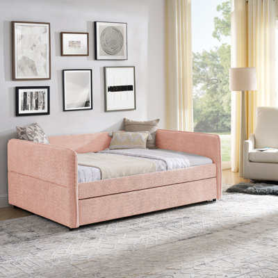 Full Size Daybed With Twin Size Pop-Up Trundle Upholstered Tufted Sofa Bed, Full Size, Boucle Fabric (83"X58.5"X29.5")
