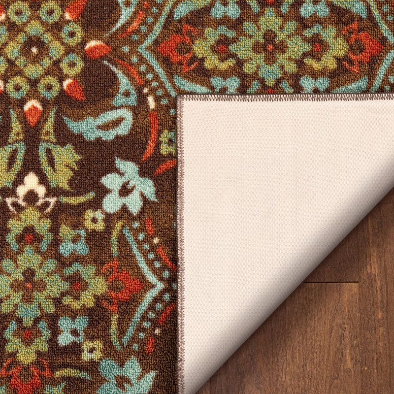 Kings Court Brown and Red Synthetic 5' x 7' Washable Area Rug
