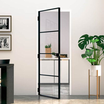 Porte intérieure en verre trempé 30 po x 79,3 po noir vidaXL