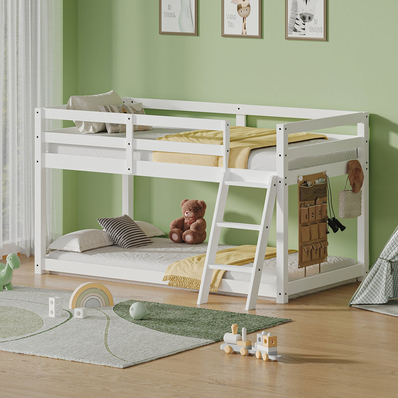 Twin Low Loft Bed - Convertible To Bunk Bed, Solid Wood Modern Bed Frame With LED Strip Lighting, White., White
