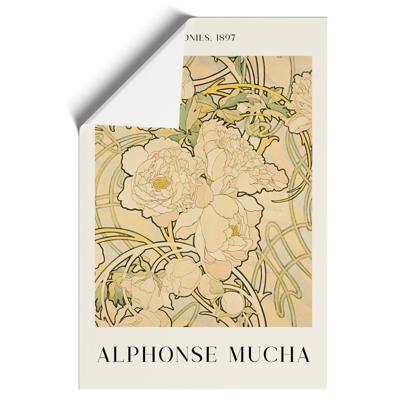 Peonies Print by Alphonse Mucha - Frameless Print, 59cm H x 42cm W x 0.1cm D