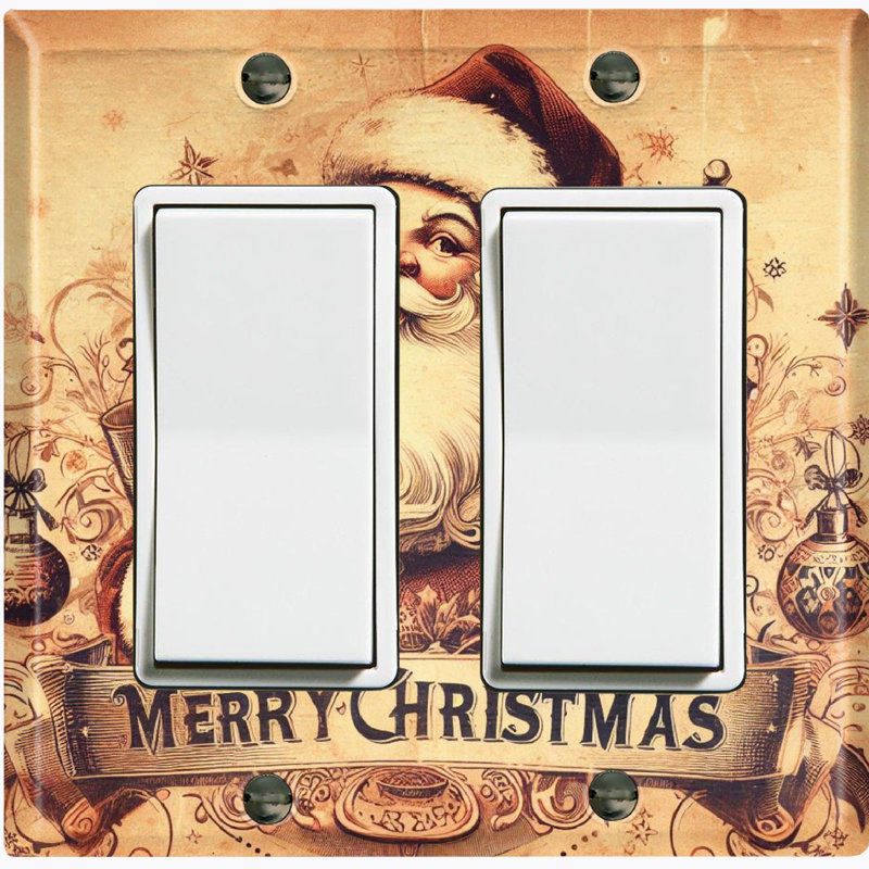 Metal Light Switch Plate Outlet Cover (Merry Christmas Santa Claus Biege - Double Rocker)
