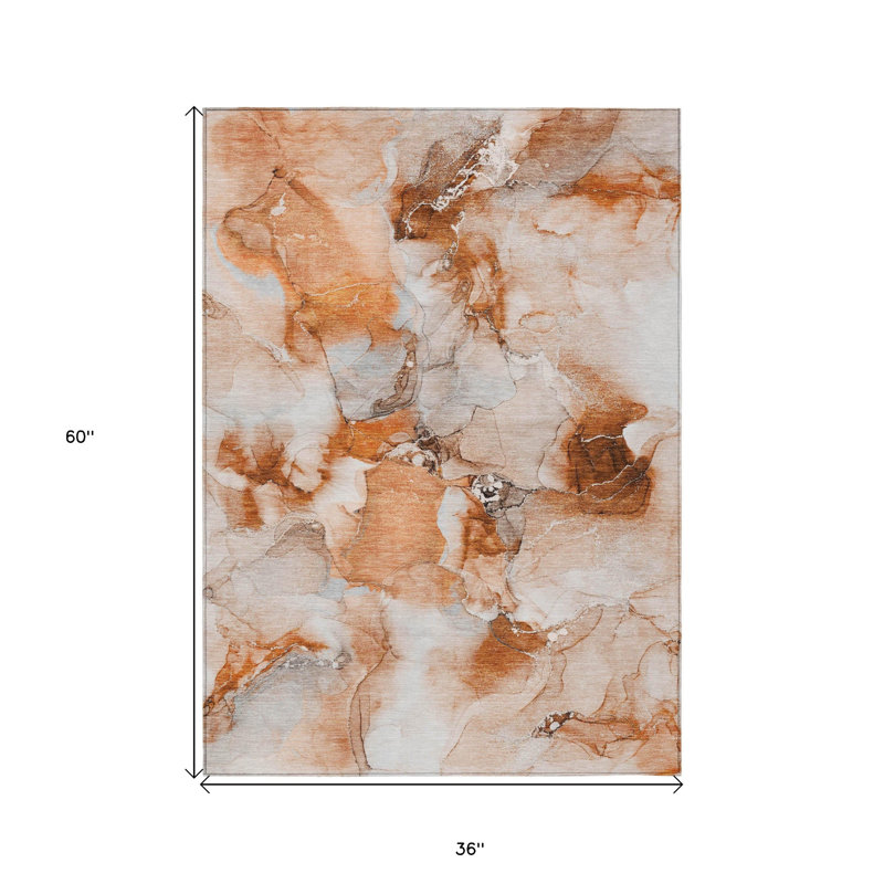 Tapis extérieur lavable antidérapant 3 pi x 5 pi orange et ivoire