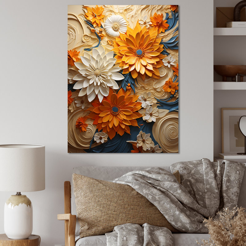 Ettring - Floral Wall Art Living Room_106165, Toile tendue, H 32 po x l 16 po x P 1 po