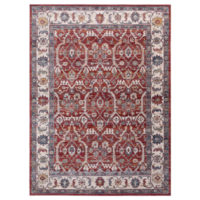 Oriental Machine-Made Red/Ivory Area Rug