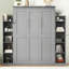 Lit escamotable double pleine grandeur avec tablettes et lumières DEL, gris