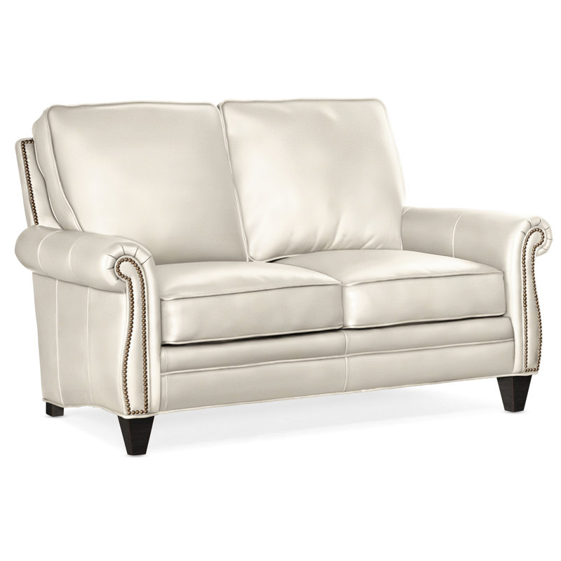 Causeuse à accoudoirs roulés en cuir véritable 65 po, Plantation, Cuir véritable Fumo Aline, Naturel n<sup>o</sup> 9