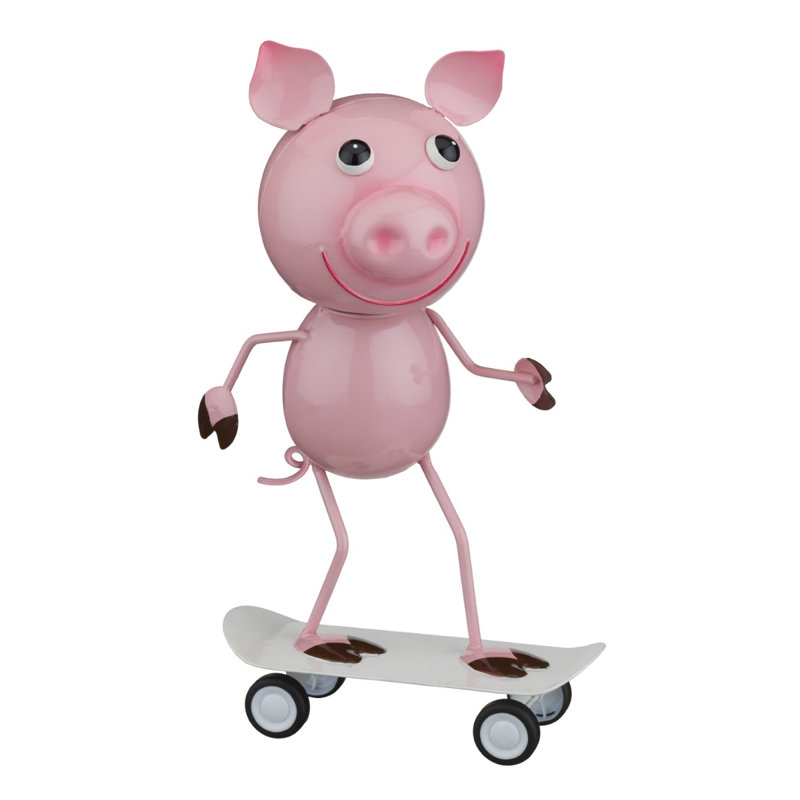 Statuaire de jardin en métal Skateboard, Cochon