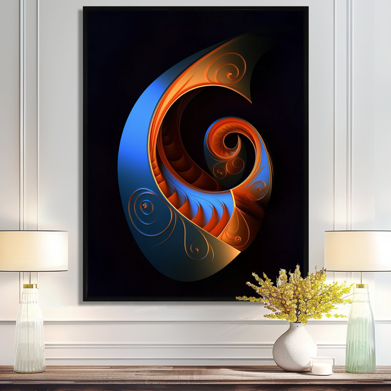Délicate spirale subtile - art mural géométrique, H 20 po x l 12 po x P 1 po, Toile avec cadre flottant noir