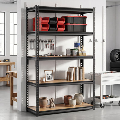 Heavy Duty Garage Shelving Unit, 5 Tier Industrial Storage Rack with Adjustable Steel Frame and Wood Shelves, 400 lbs Capacity Metal Shelf Organizer for Garage, Warehouse, Basement