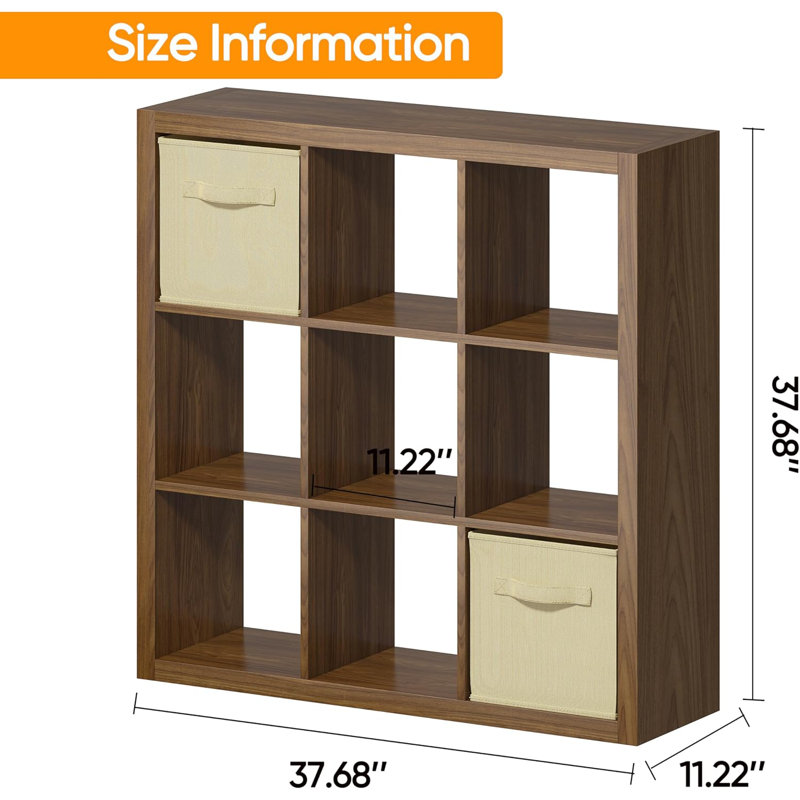 Classic Oak 9-Cube Wooden Storage Organizer with Bins
