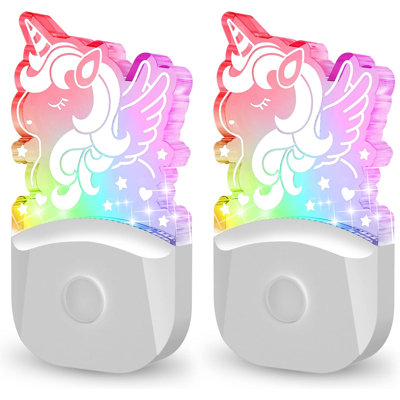 Unicorn Acrylic White Plug-In Night Light With Light Sensor, 3000K+RGB, Color Changing, Memory